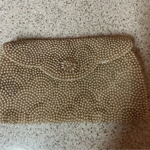 VTG Pearl-Embellished Evening Clutch in Gold